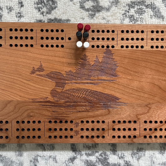 Handcrafted Loon Scene Cribbage Board