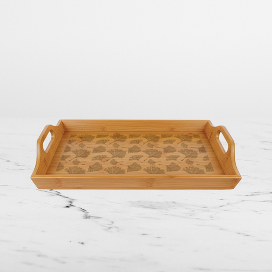 Fan Leaf Engraved Bamboo Serving Tray