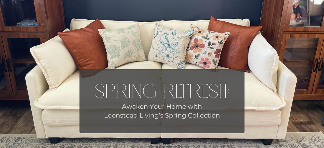 spring pillows on beige couch
