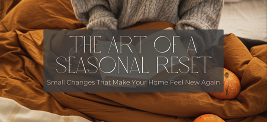 fall home decor background with overlay of blog title