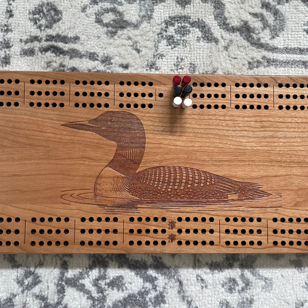 Handcrafted Loon Cribbage Board