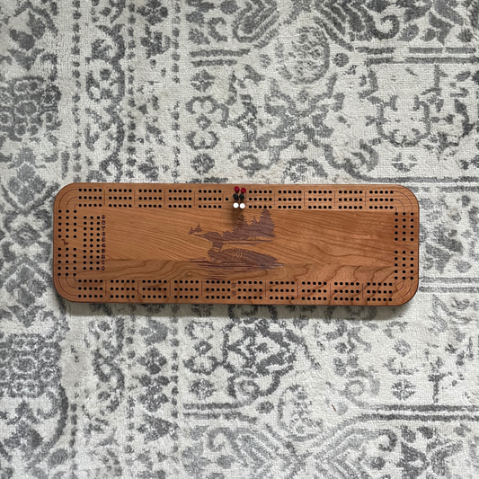 Handcrafted Loon Scene Cribbage Board