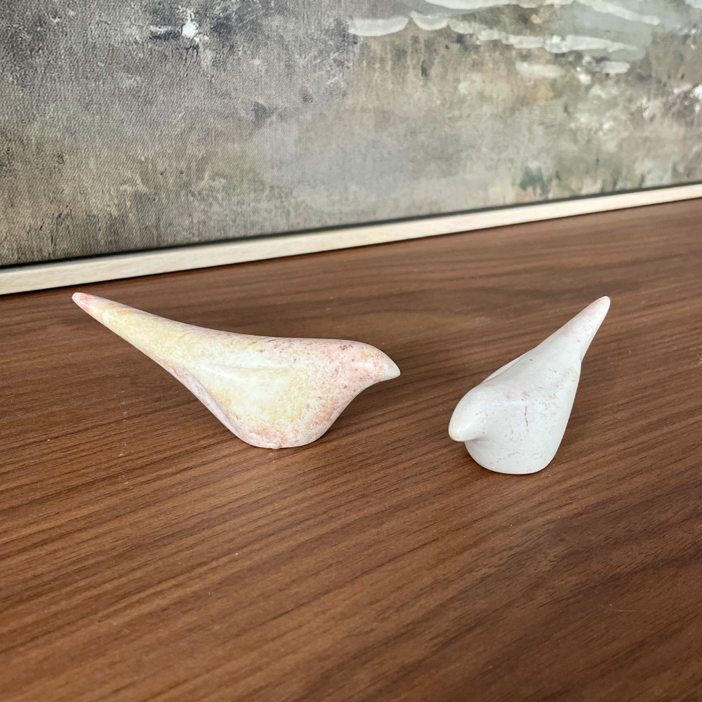 Hand-Carved Stone Birds, Set of 2