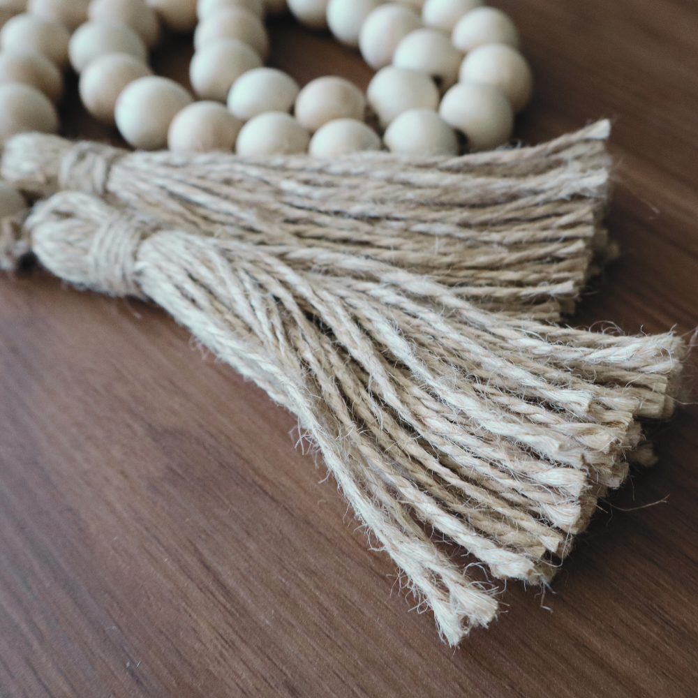 Natural Wood Bead Garland with Tassel