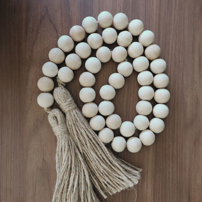 Natural Wood Bead Garland with Tassel