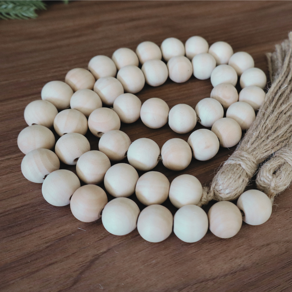 Natural Wood Bead Garland with Tassel