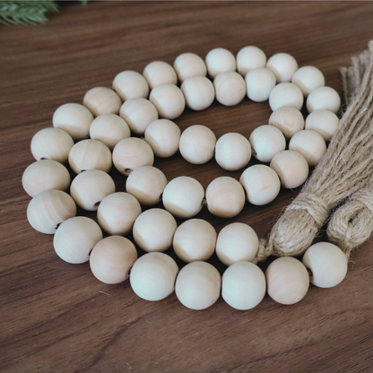 Natural Wood Bead Garland with Tassel