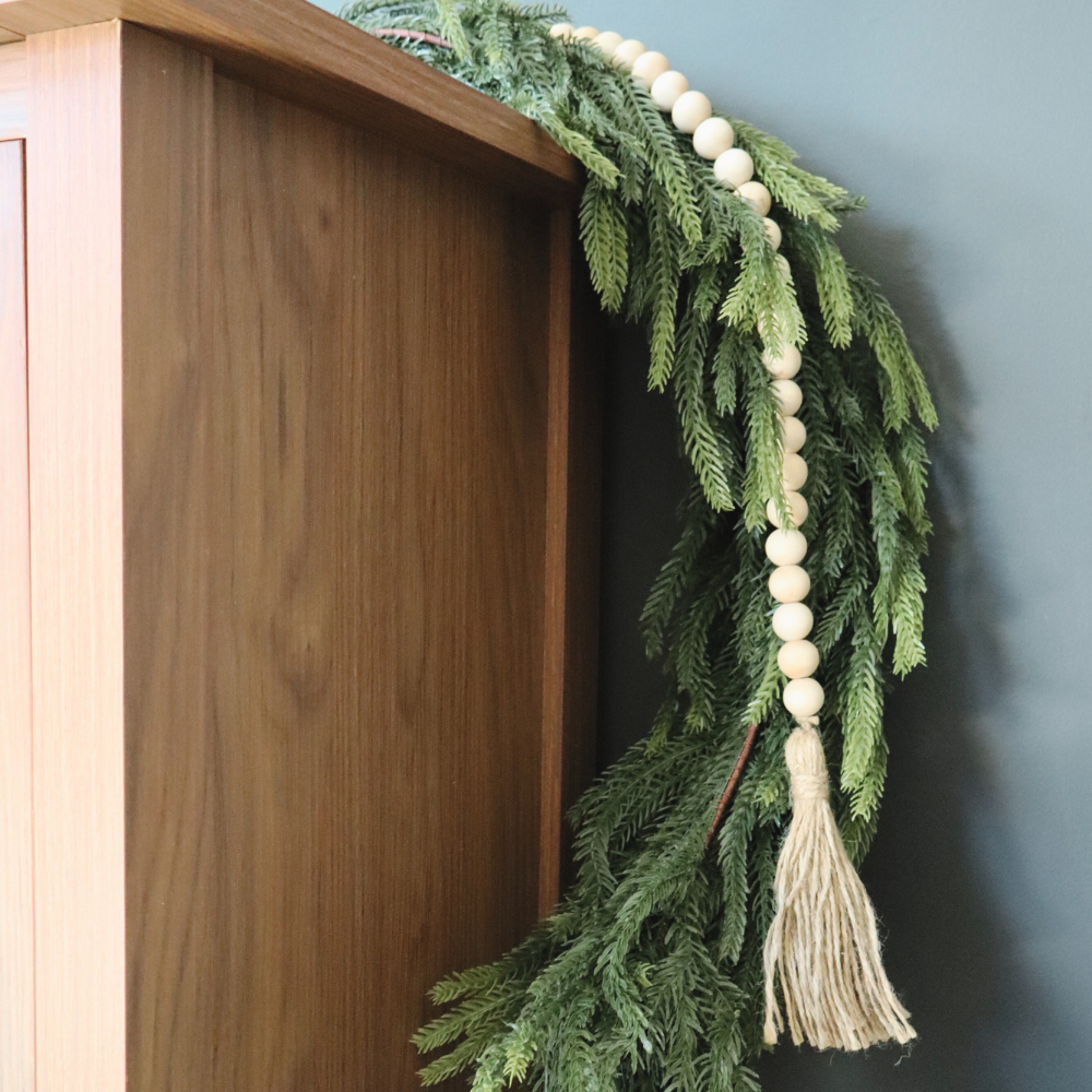 Natural Wood Bead Garland with Tassel