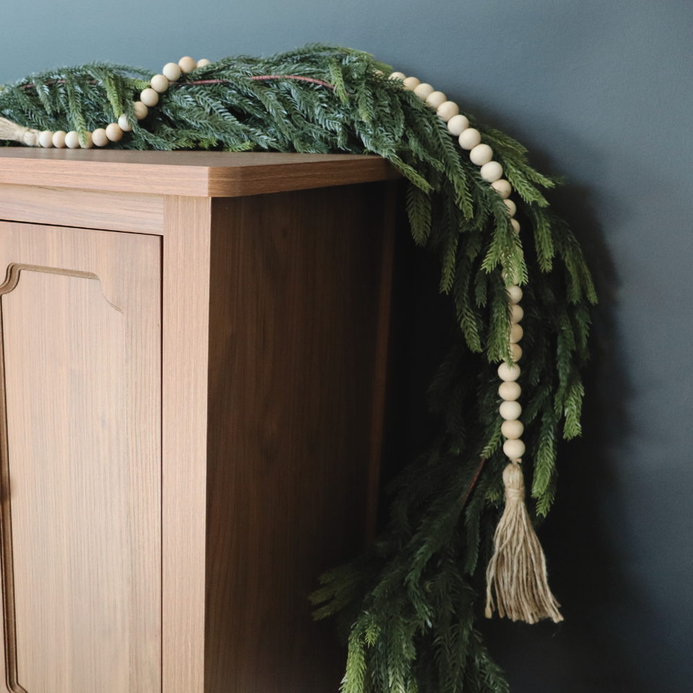 Natural Wood Bead Garland with Tassel