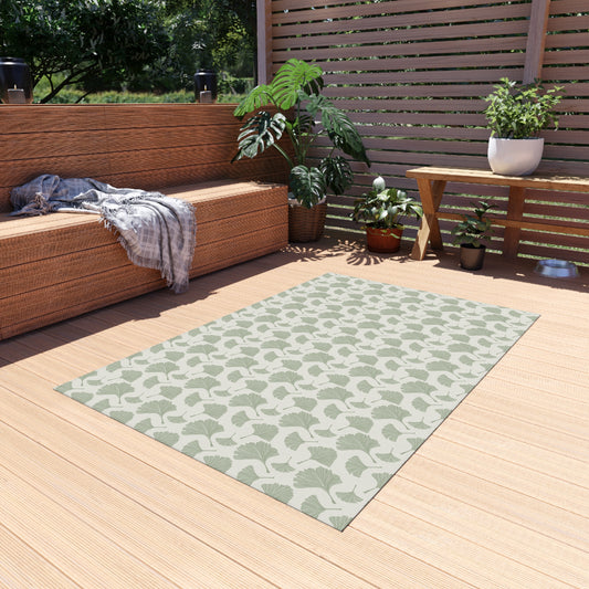 Green Fan Leaf Outdoor Rug