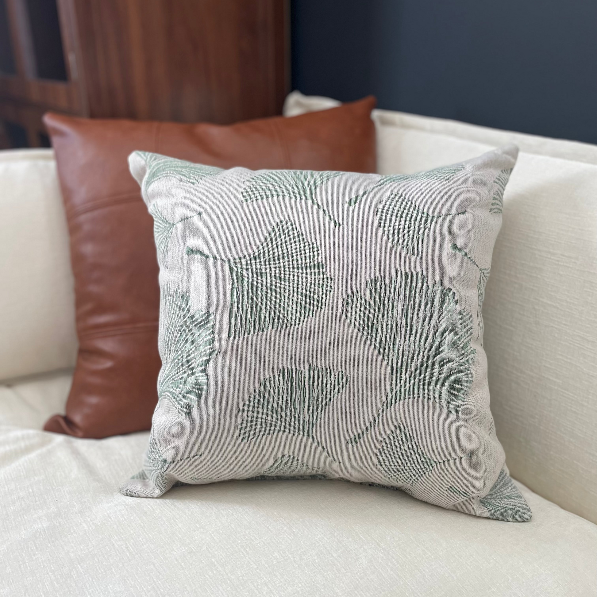 Green Fan Leaf Woven Pillow - Loonstead Living