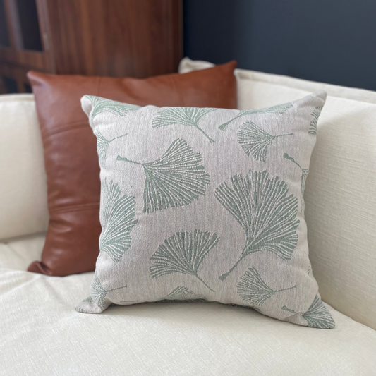 Green Fan Leaf Woven Pillow