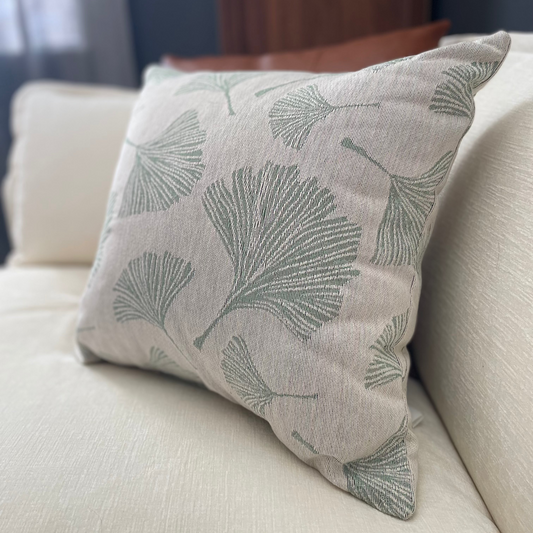 Green Fan Leaf Woven Pillow