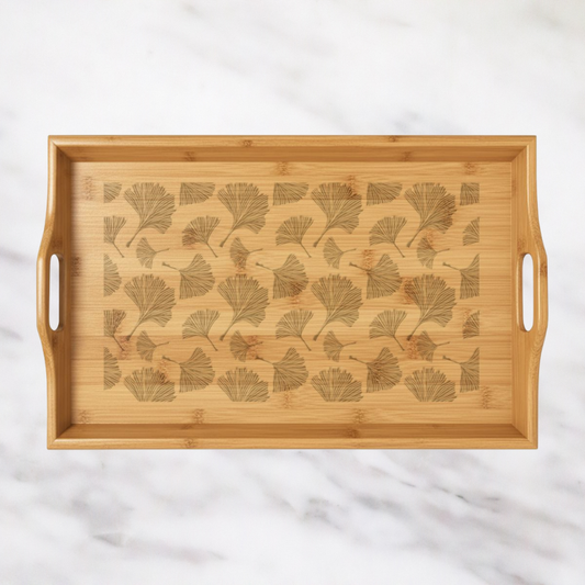 Fan Leaf Engraved Bamboo Serving Tray